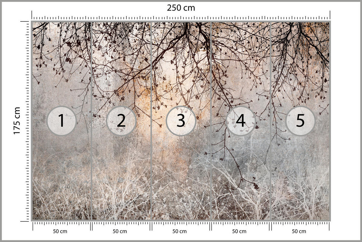 FOTOTAPETA Vetvy Betón Rastliny Abstrakcia 250 x 175 cm - oranžová/hnedá, papier (250/175cm) - Muralo