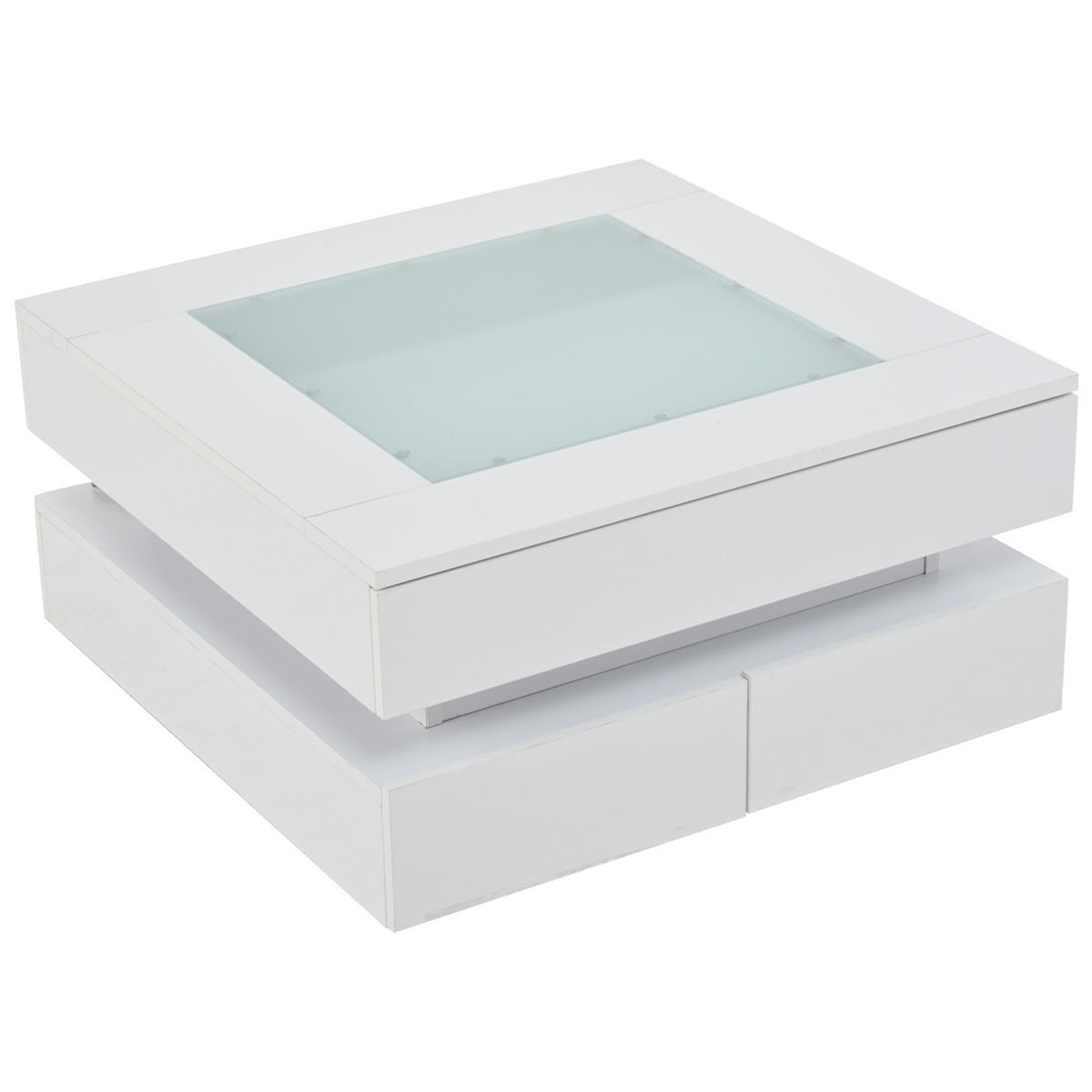 COUCHTISCH 70/70/35 cm in Weiß mit LED-Beleuchtung und 3 Schubladen - Weiß, Holzwerkstoff (70/70/35cm) - Flora Grace