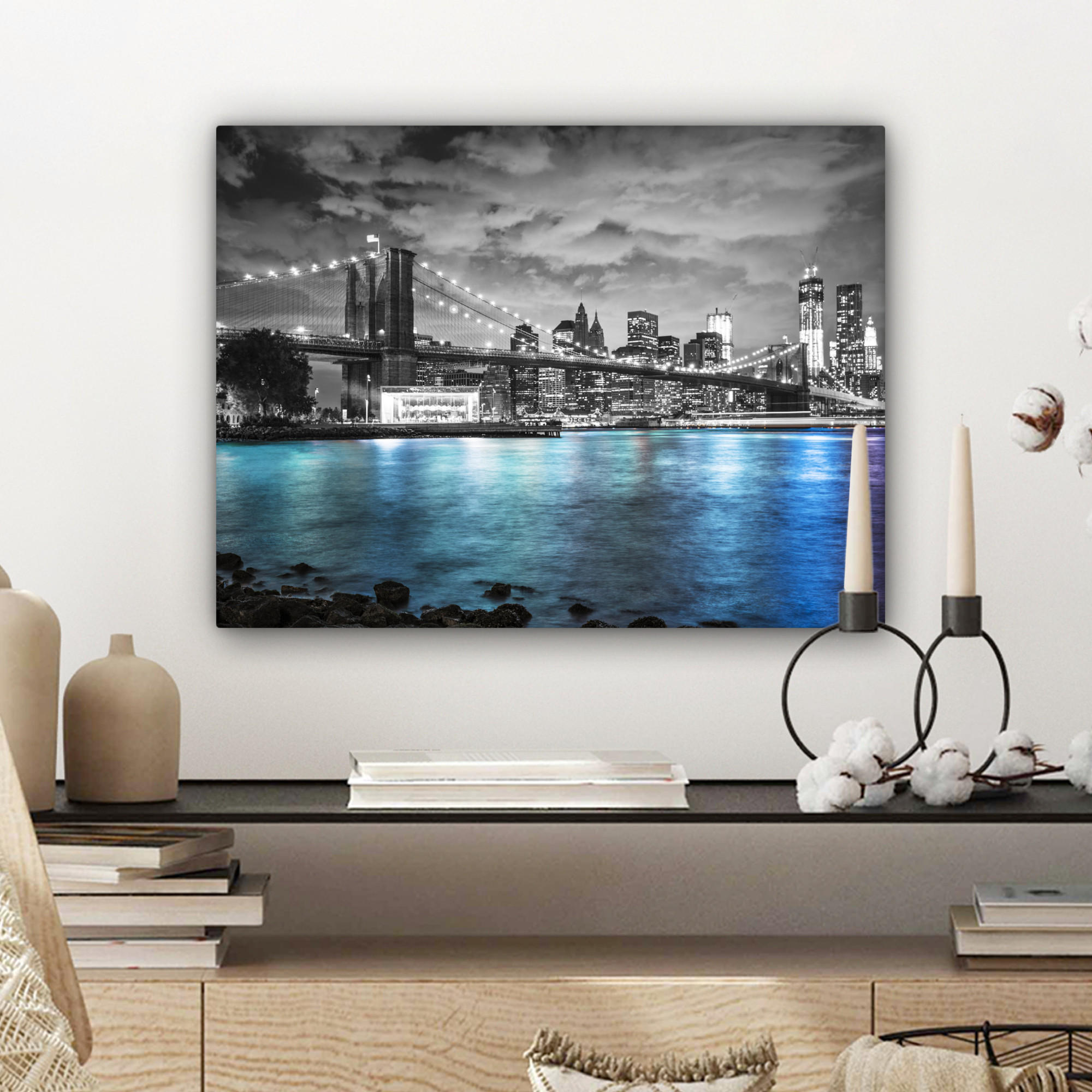 LEINWANDBILD New York - Skyline - Stadt - Blau 40x30 cm - Blaugrau, Textil (40/30cm) - MuchoWow