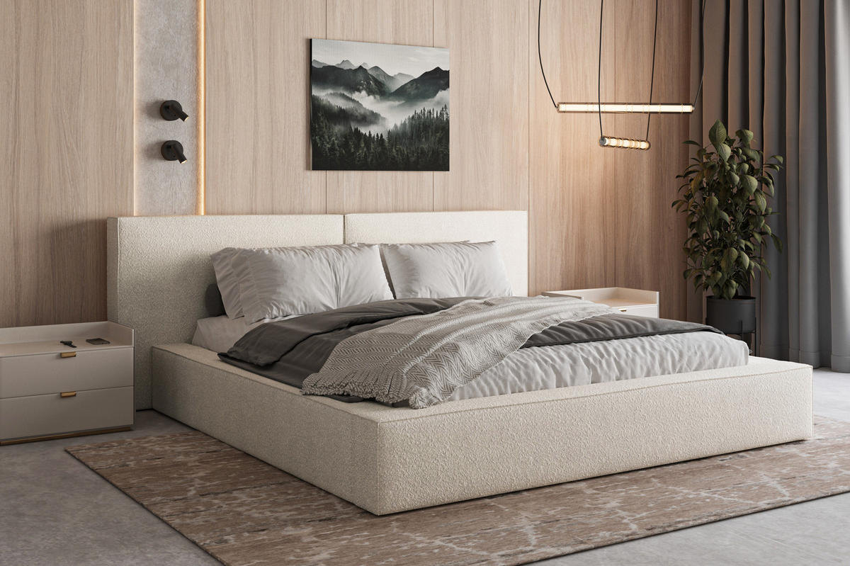 POLSTERBETT 06 Bouclé 140 x 200 cm – Arena - mit Bettkasten und Metall-Lattenrost - Creme, Metall (206/234cm) - ROYAL24_MARKT