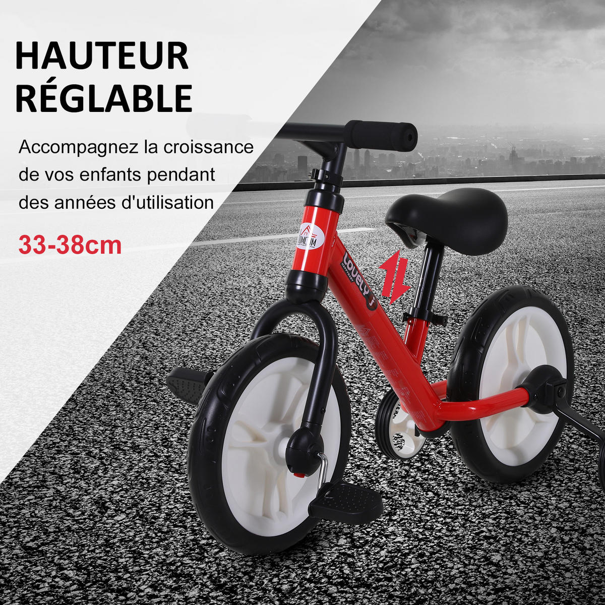 LAUFRAD DE-18540 2-in-1 mit Pedalen & Stützrädern Rot - Rot, Metall (85/36/54cm) - ComfortXL