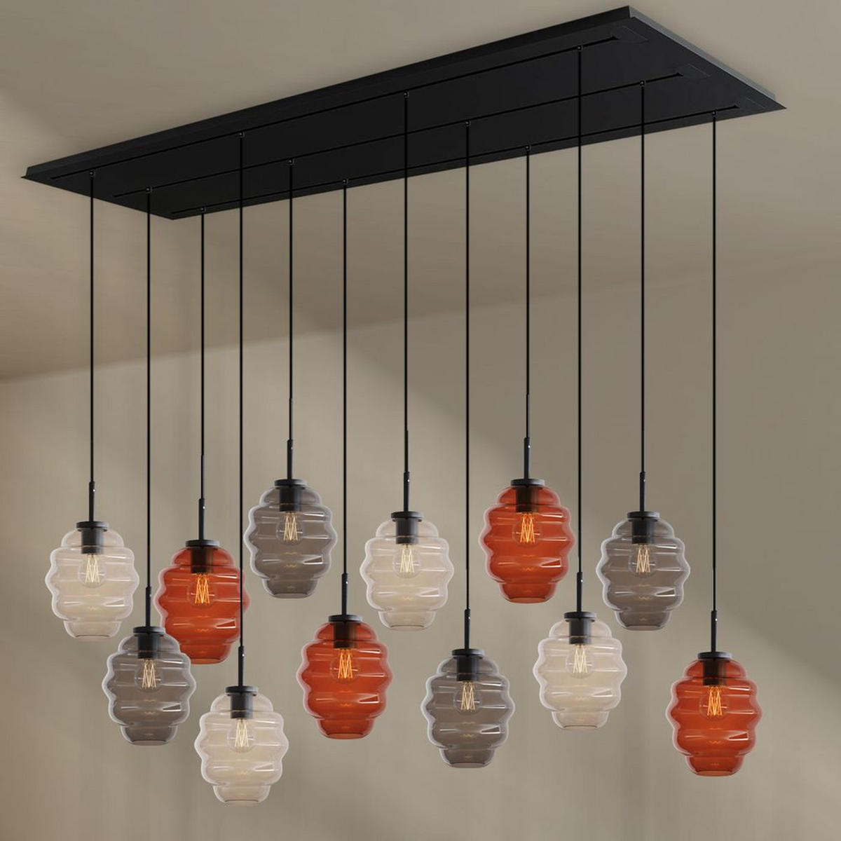 HÄNGELEUCHTE Echos 12-flammig Braun Ø 18cm - Schwarz/Braun, Glas (18/18/20cm) - s.luce