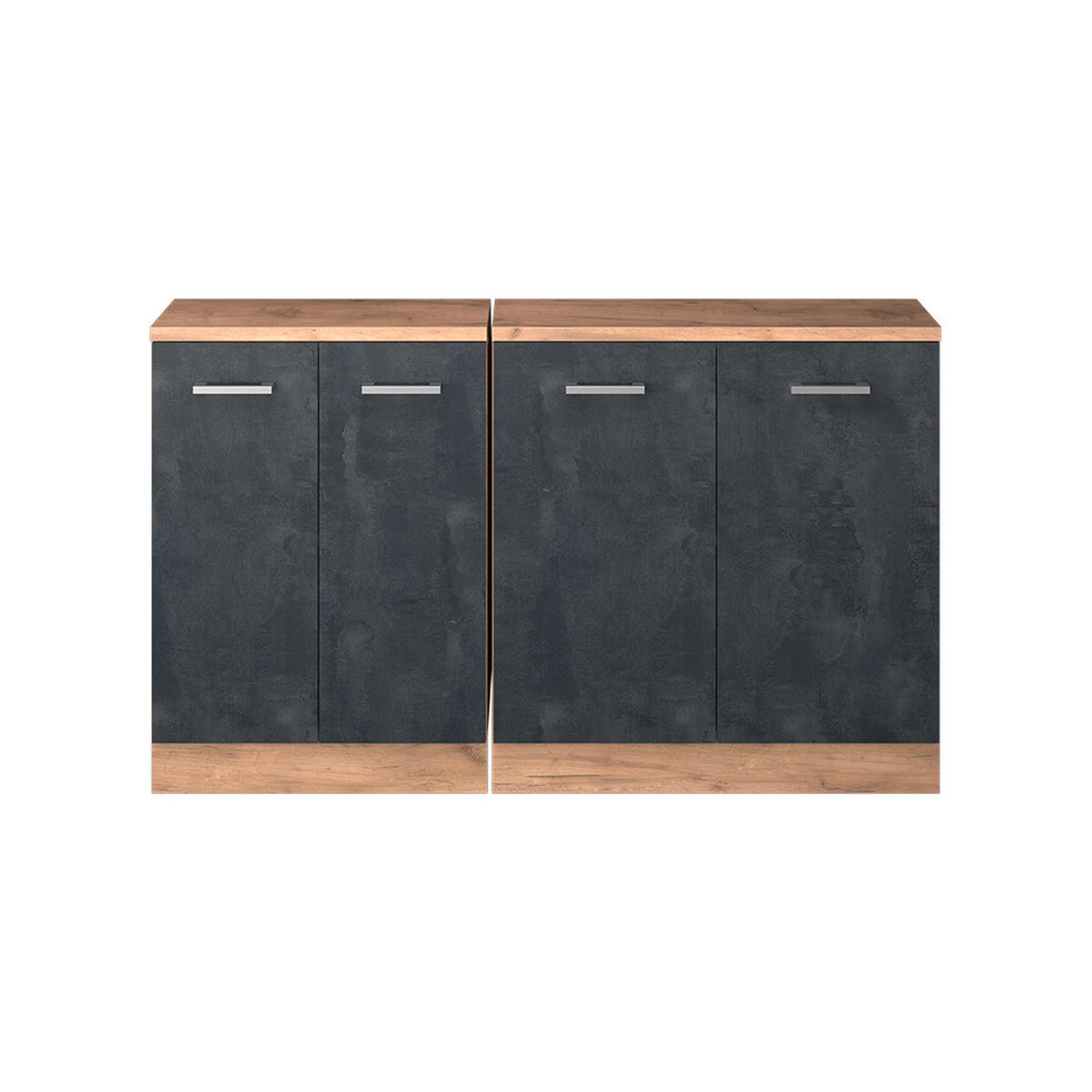 KUHINJSKI ORMAR ZA KOSINE KROVA R-Line Crni Beton 140 cm Set od 2 korpusa ormara, dubina 60 cm - hrast medunac/crna, drvni materijal (140/83.8/60cm) - Vicco