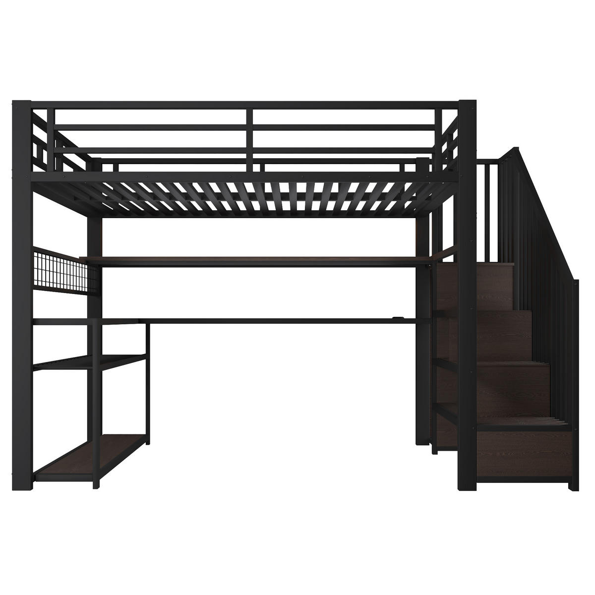 HOCHBETT mit Schreibtisch 140x200 cm Metall Schwarz 4-tlg. - Schwarz, Metall (140/200cm) - Meubliv