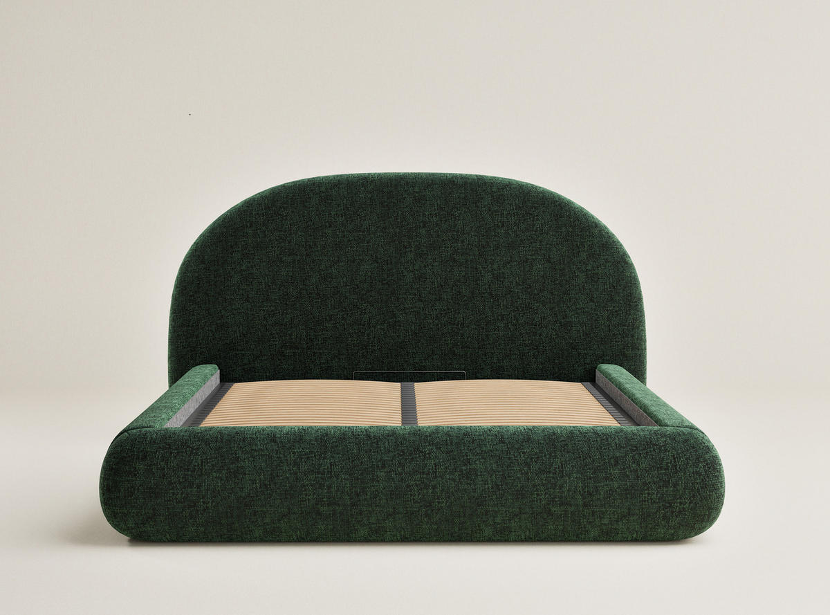 POLSTERBETT Maumere Dunkelgrün 160/200 cm im Chenille-Stoff - Dunkelgrün/Schwarz, Holz/Holzwerkstoff (160/200cm) - Maison de Reve