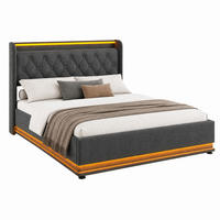 BETT mit Stauraum und LED 140x190 cm Leinen Grau - Grau, Metall (140/190cm) - Meubliv