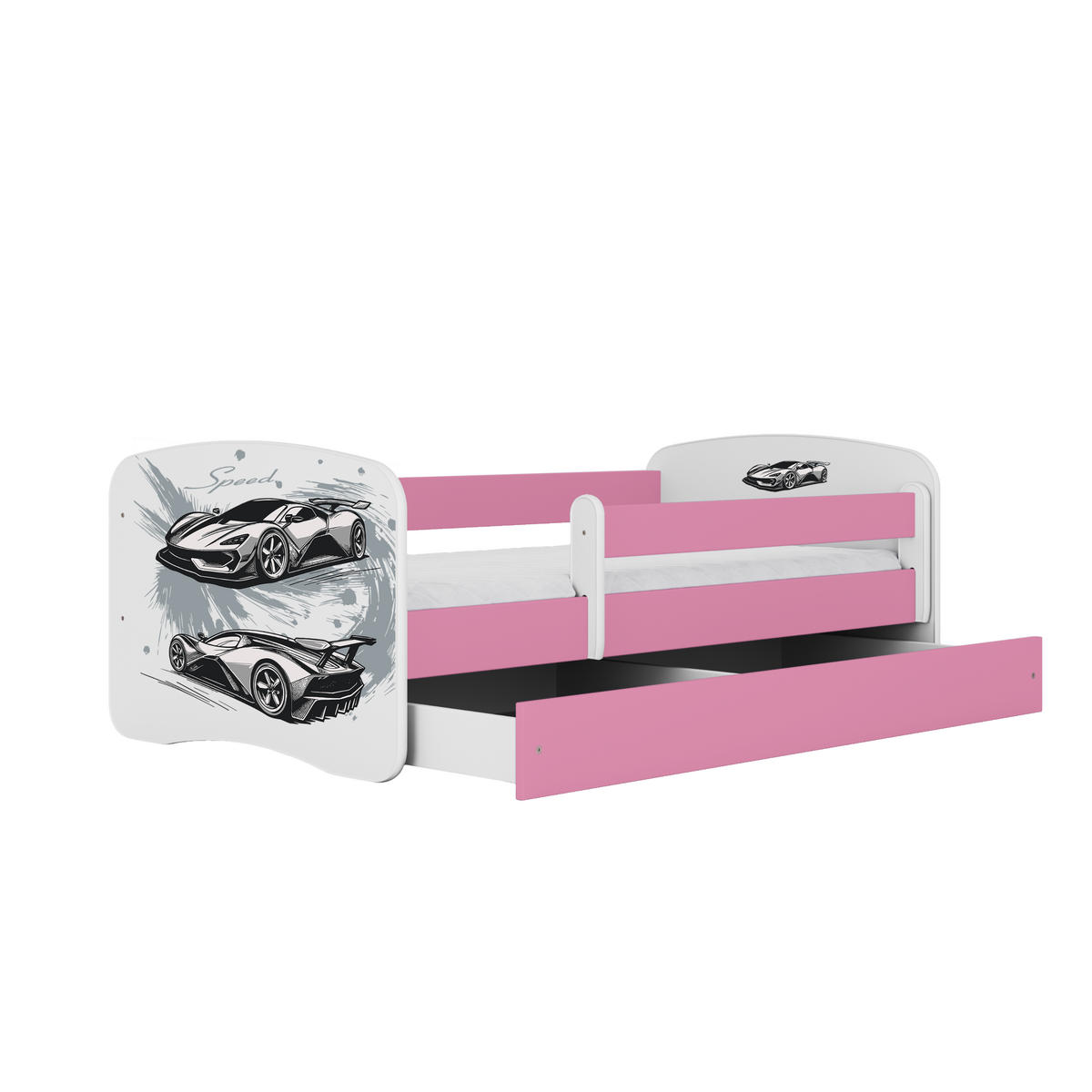KINDERBETT Sportwagen mit Schublade und Matratze 180/80 - Rosa, Holzwerkstoff (80/180cm) - RAUMHIRSCH FURNITURE