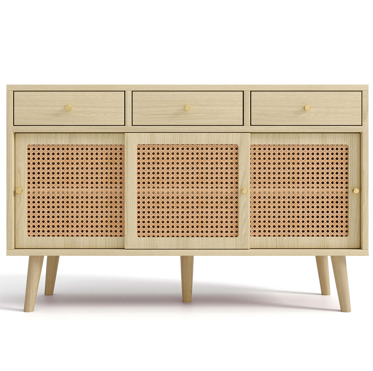 SIDEBOARD 120/40/78 cm Eiche aus MDF mit Rattangeflecht - Eichefarben, Holzwerkstoff (120/78/40cm) - OKWISH