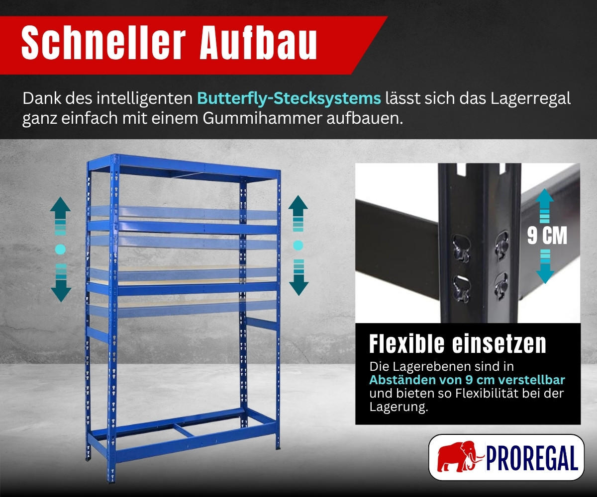 REIFENREGAL Tiger 180x120x40 cm bis zu 6 Reifen auf 1 Ebene + 3 Ablagen Blau - Blau, Metall (120/180/40cm) - PROREGAL