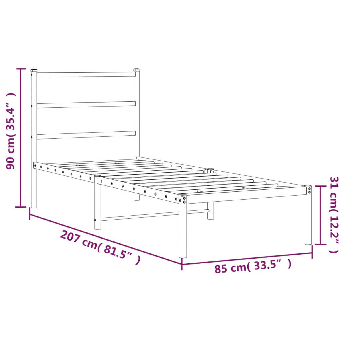 BETTGESTELL Mit Kopfteil Metall Schwarz 80/200 Cm - Schwarz, Metall (80/200cm) - vidaXL