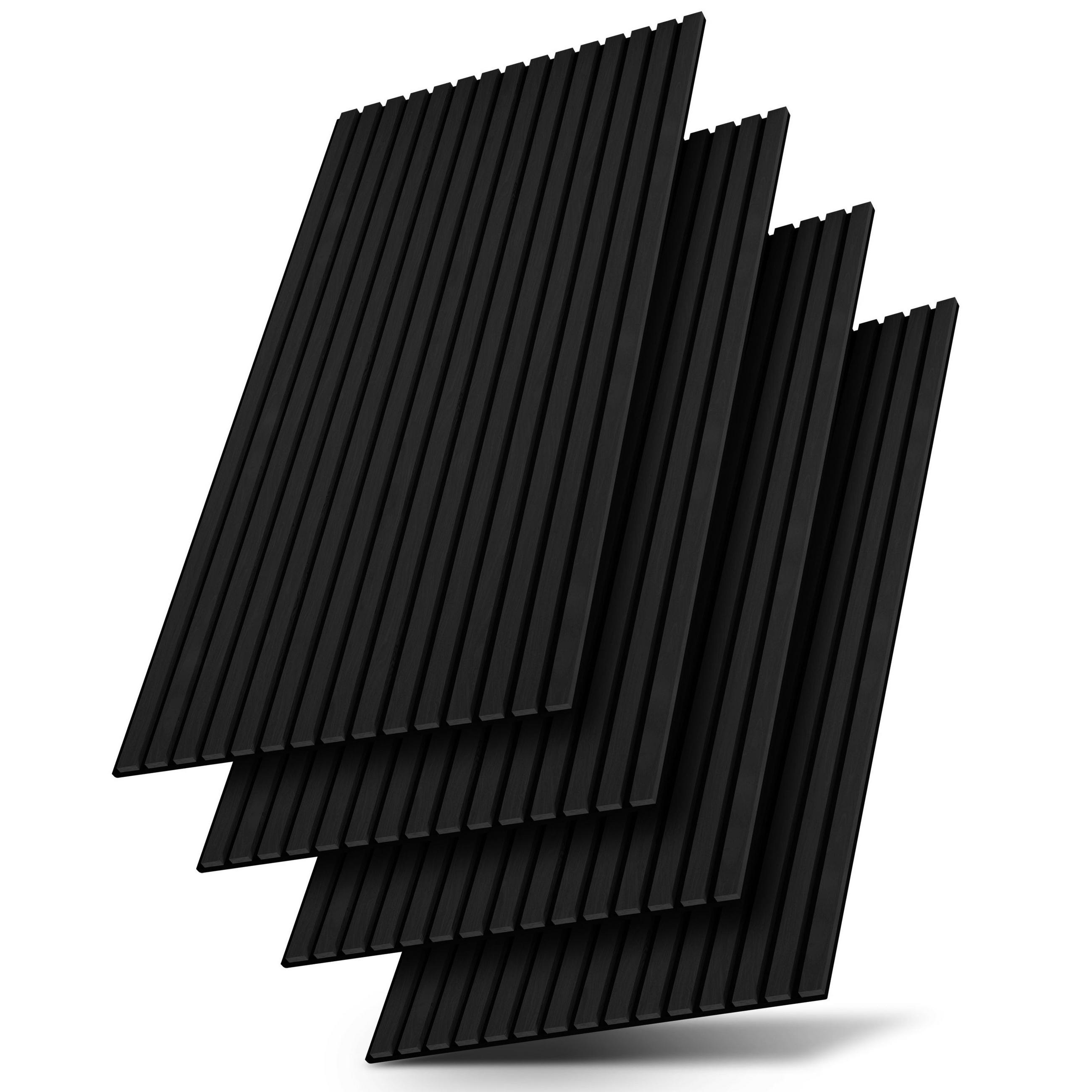WANDPANEELE Akustik 120x60 cm Schwarz (4er-Set) - Schwarz, Holz (60/120/1.8cm) - Juskys