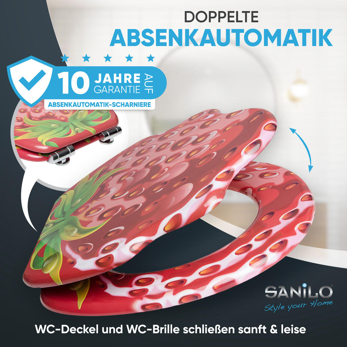 WC-SITZ mit Absenkautomatik Strawberry - Rot, Holzwerkstoff (38/6/47cm) - Sanilo