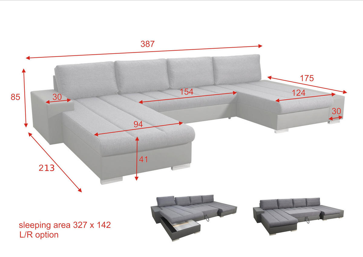 WOHNLANDSCHAFT VERONA U-Form mit Schlaffunktion, Bettkasten und Wellenfederung – Großzügiges Ecksofa 387 cm - Schwarz, Kunststoff (387/85/213cm) - Wohnideebilder