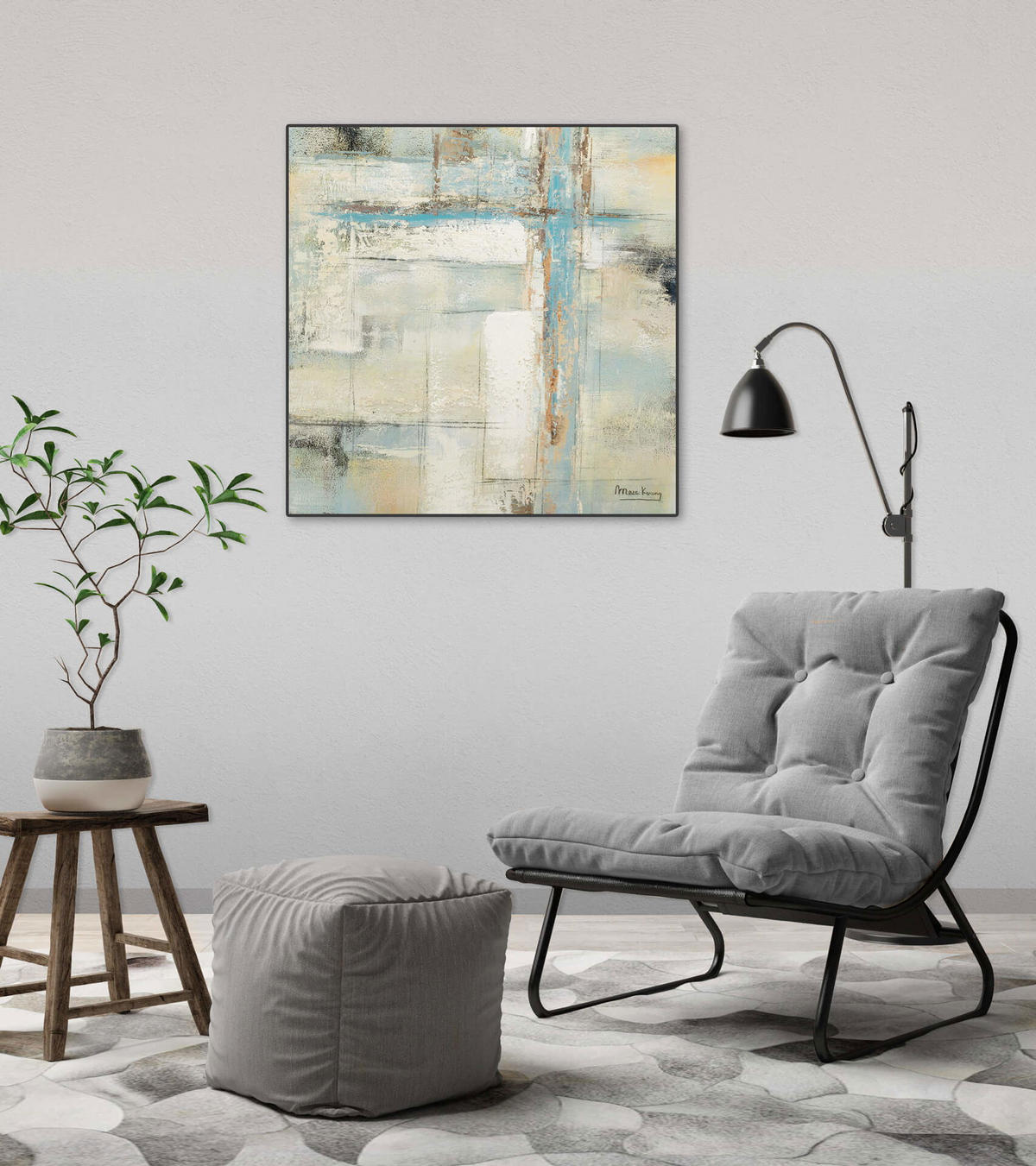 ACRYLBILD HANDGEMALT 60/60 cm - Blau/Beige, Holz/Textil (1.1/60cm) - KUNSTLOFT