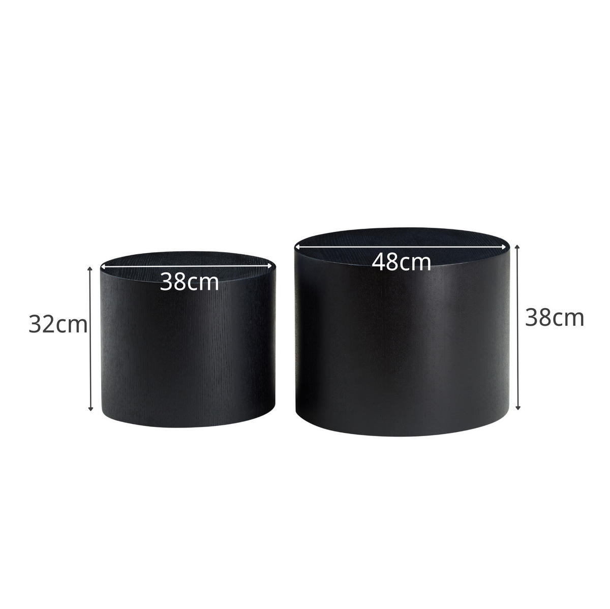 COUCHTISCH-SET 48/38 cm Schwarz, 2-teilig, platzsparend ineinanderstellbar - Schwarz, Holzwerkstoff (48/48/38cm) - BEAOK