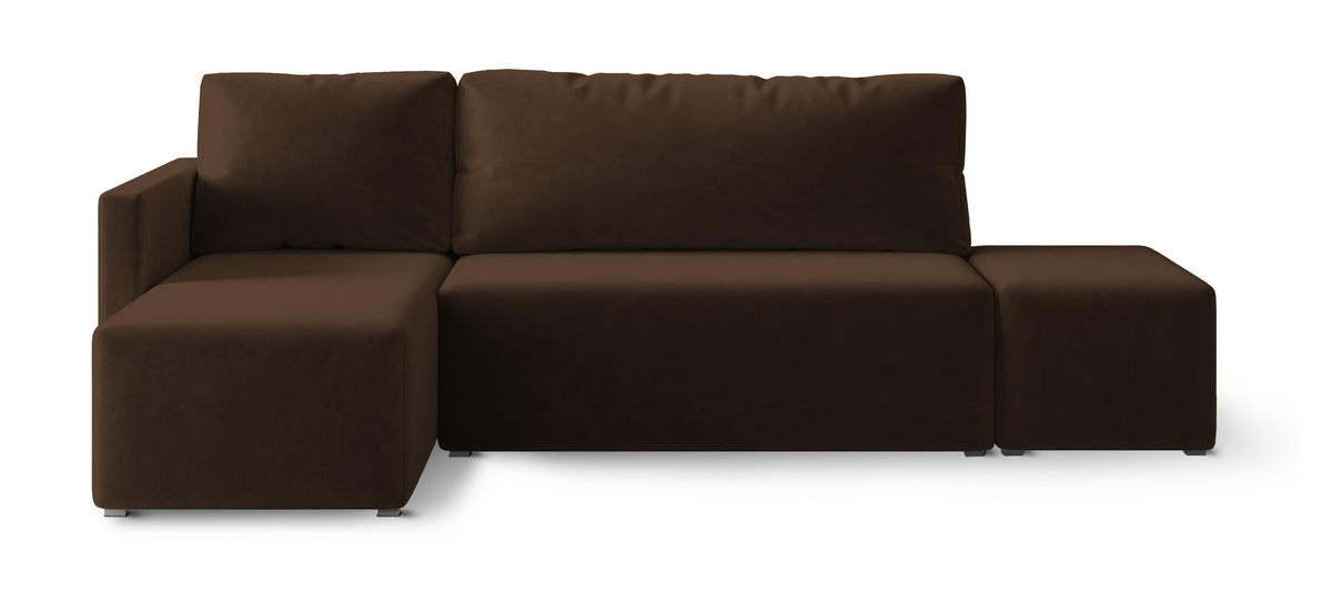 ECKSOFA VELOTTI L-S Braun Plüsch-Stoff mit Schlaffunktion - Braun, Holz (261/143cm) - MASSENO