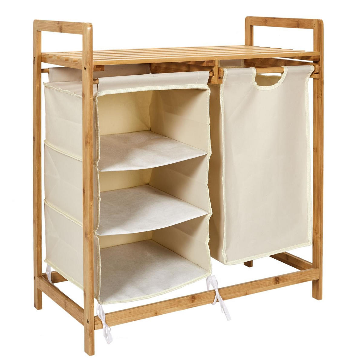BADEZIMMER-ORGANIZER mit 4 Fächern aus Bambus und Stoff 38/69,5/77 cm - Eschefarben, Holz (38/69.5/81cm) - Calicosy