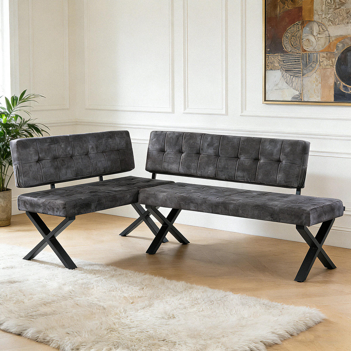 SITZBANK KAREN - Anthrazit, Metall (120/48/56cm) - B&D Home