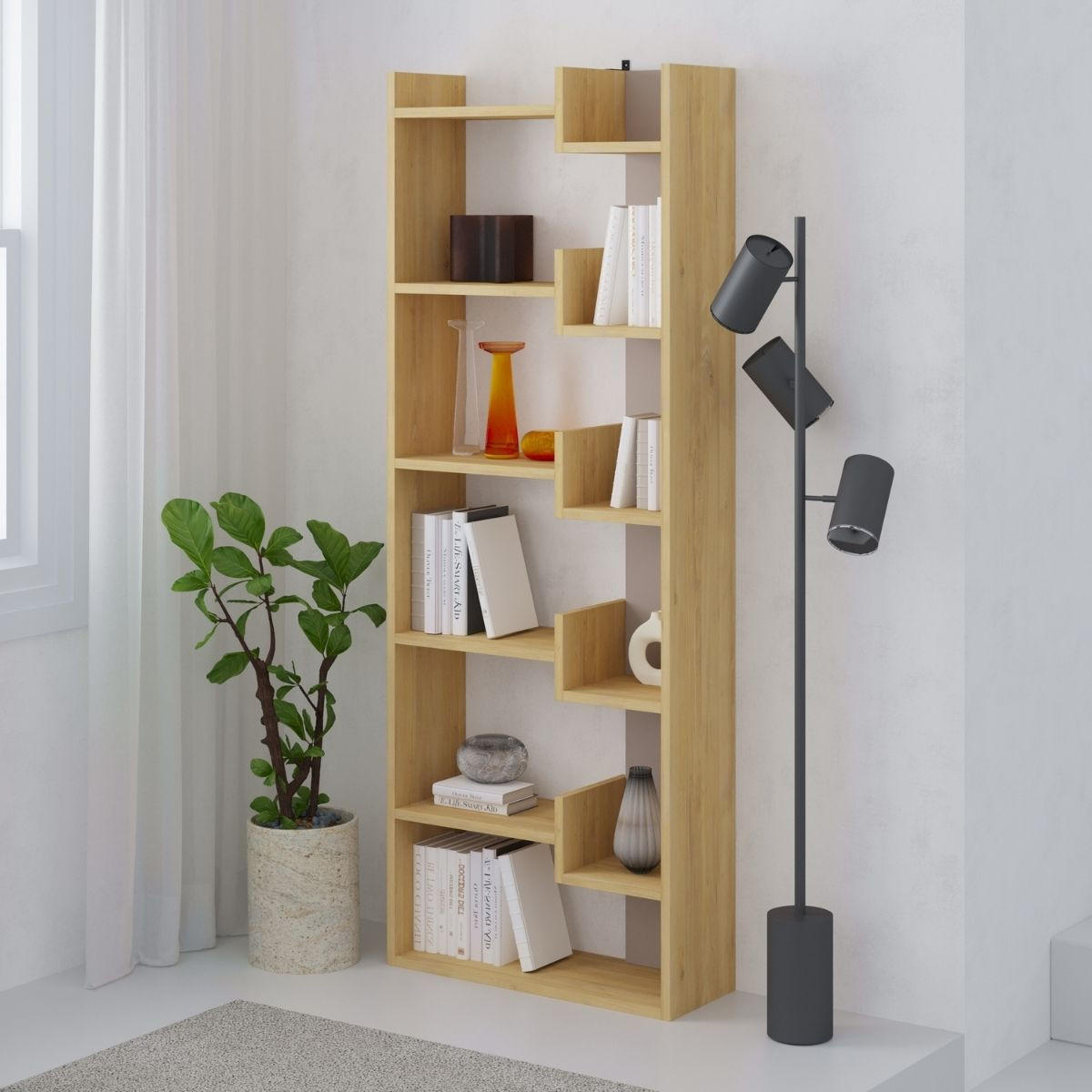 DESIGN Regal 6 Ebenen H162,4 cm - Klapo - Eschefarben, Holzwerkstoff (22/162.4/27cm) - Calicosy