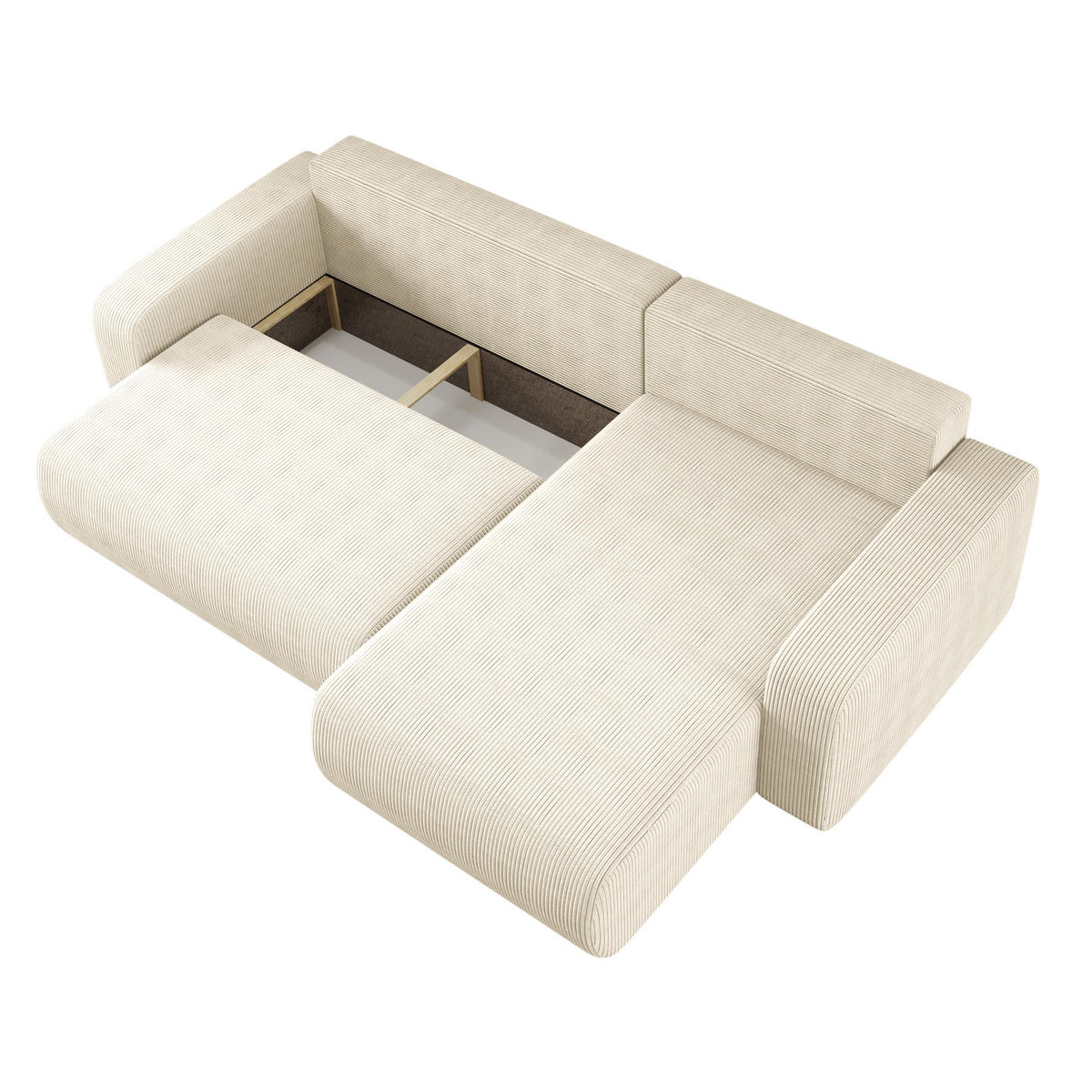 SCHLAFSOFA MILANO XL und bettkasten stoff Poso Dicker Cord Ecru Rechts - Ecru, Holz (274/82/145cm) - Kaiser Möbel