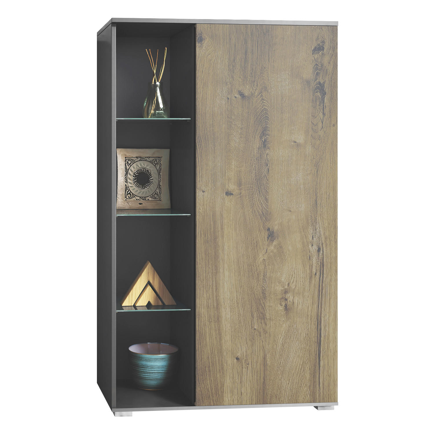 VITRINE Davos Eiche Ribbeck - Alteiche, Holzwerkstoff (71.5/134/35cm) - Vladon