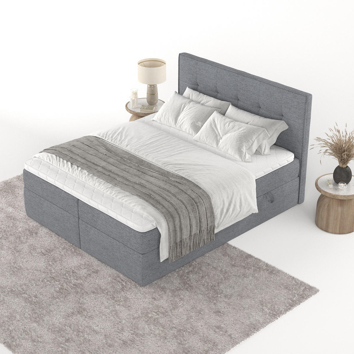 BOXBETT Mireo 200/200 cm Grau im Neve Stoff - Schwarz/Grau, Holz/Holzwerkstoff (200/200cm) - AltaBeds