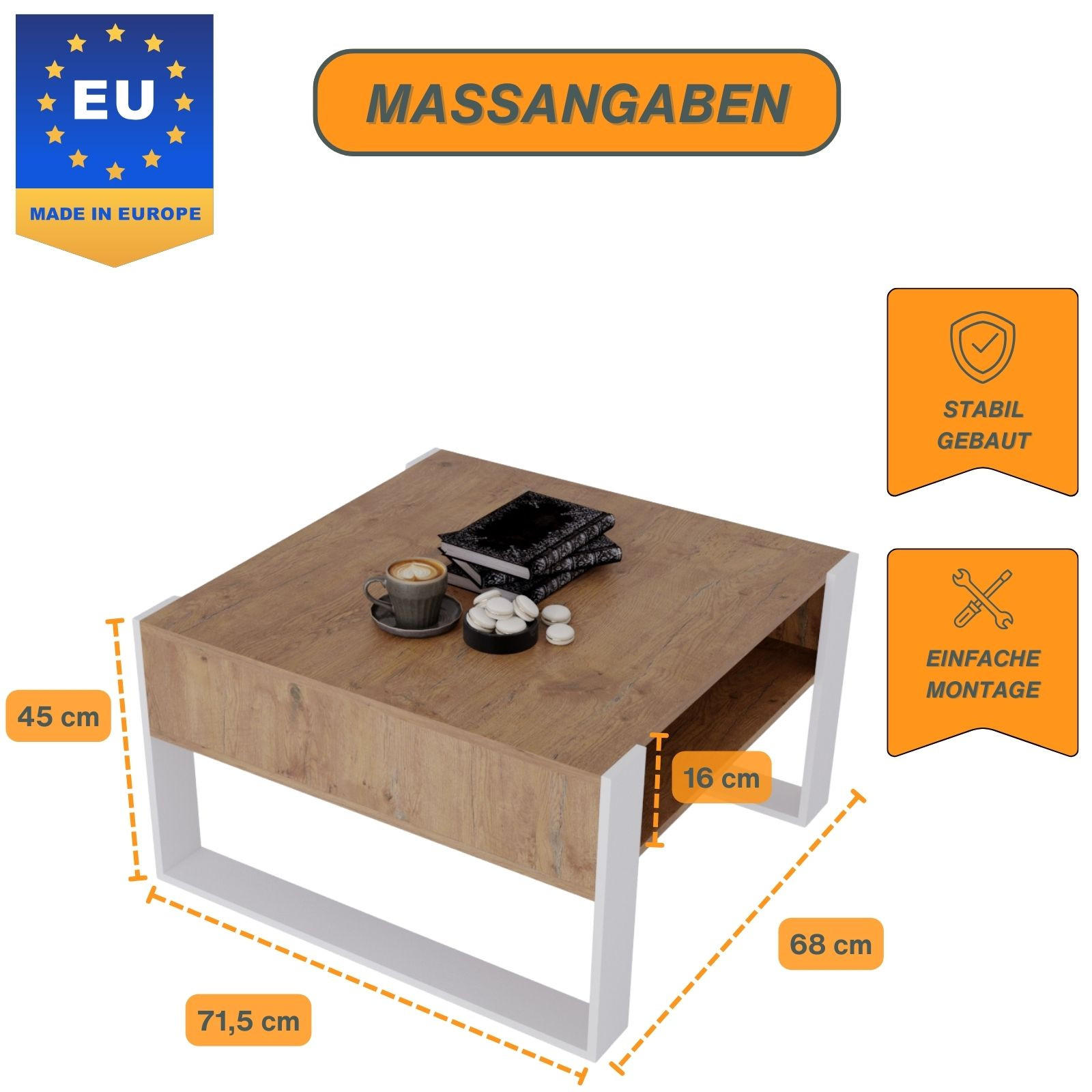 COUCHTISCH Holzwerkstoff rechteckig stabil Nussbaumfarben 45/71.5/68cm - Nussbaumfarben/Weiß, Holzwerkstoff (71.5/68/45cm) - CraftPAK