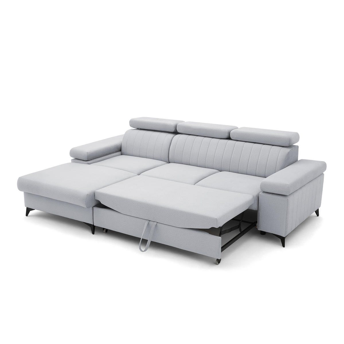 ECKSOFA FELIX L Links mit Schlaffunktion Velours Hellgrau - Hellgrau/Schwarz, Holz/Textil (257/176cm) - Muffo