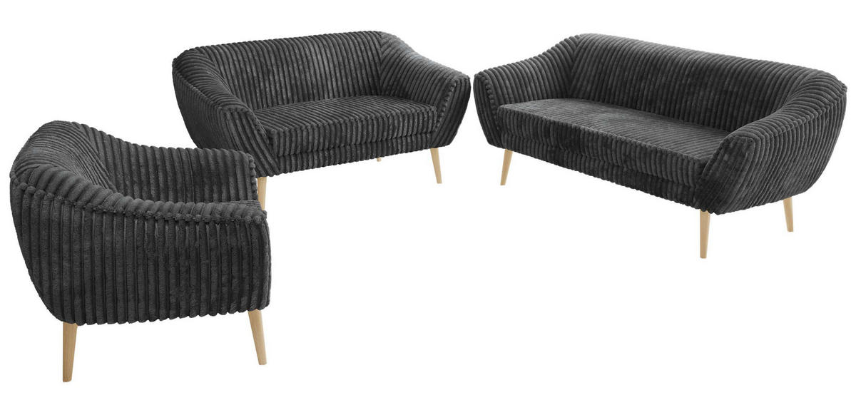 SEDACÍ SOUPRAVA 3+2+1 PIRS - Šedá Manšestr - Dřevěné nohy - šedá/barva buku, kompozitní dřevo/textil (180/75/74cm) - MKS