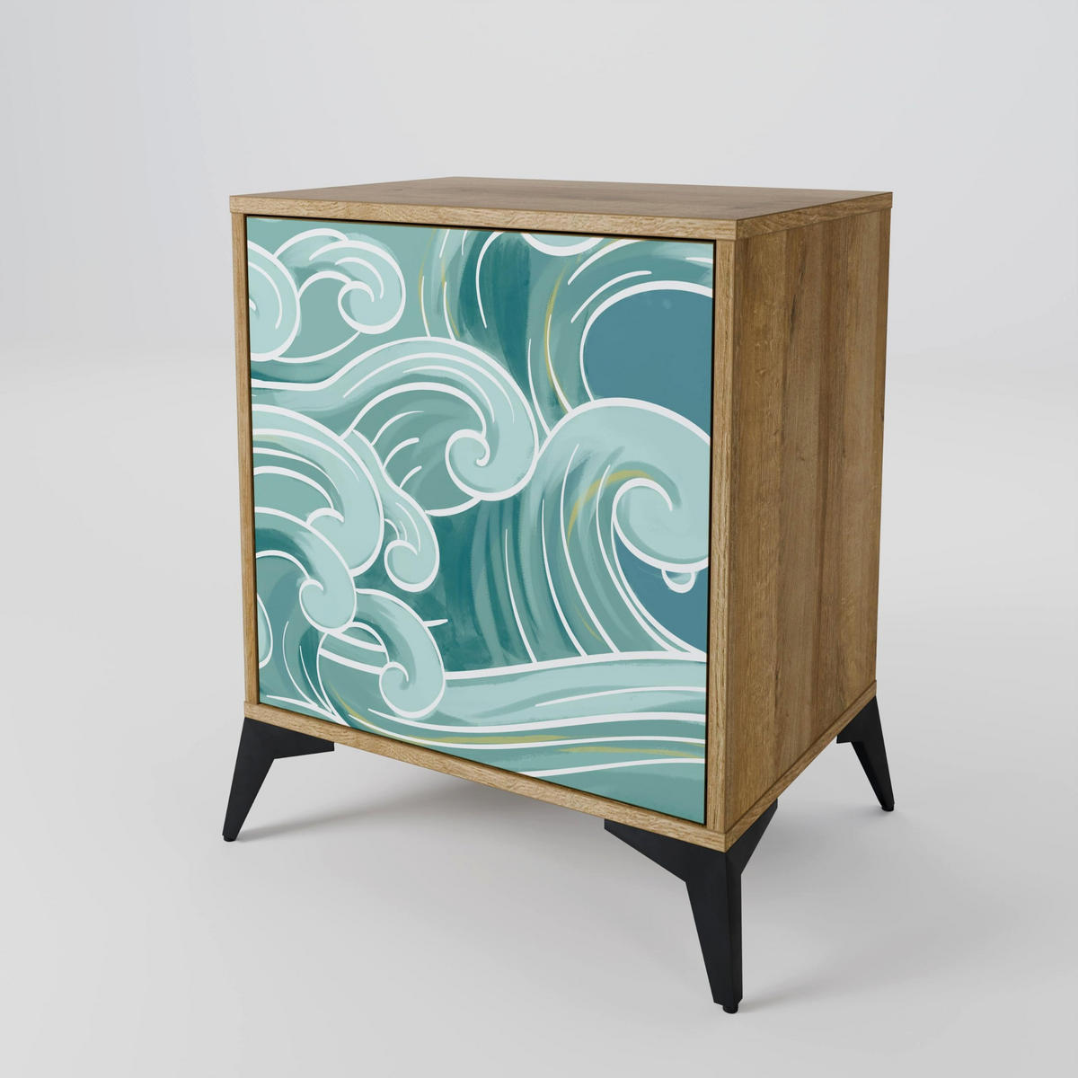 SIDEBOARD ASIAN SWAY, Eichefarben, 57,5x42x72,5 cm, Schwarze Metallfüße - Eichefarben/Multicolor, Holzwerkstoff/Metall (57.5/72.5/42cm) - SpaceRebels