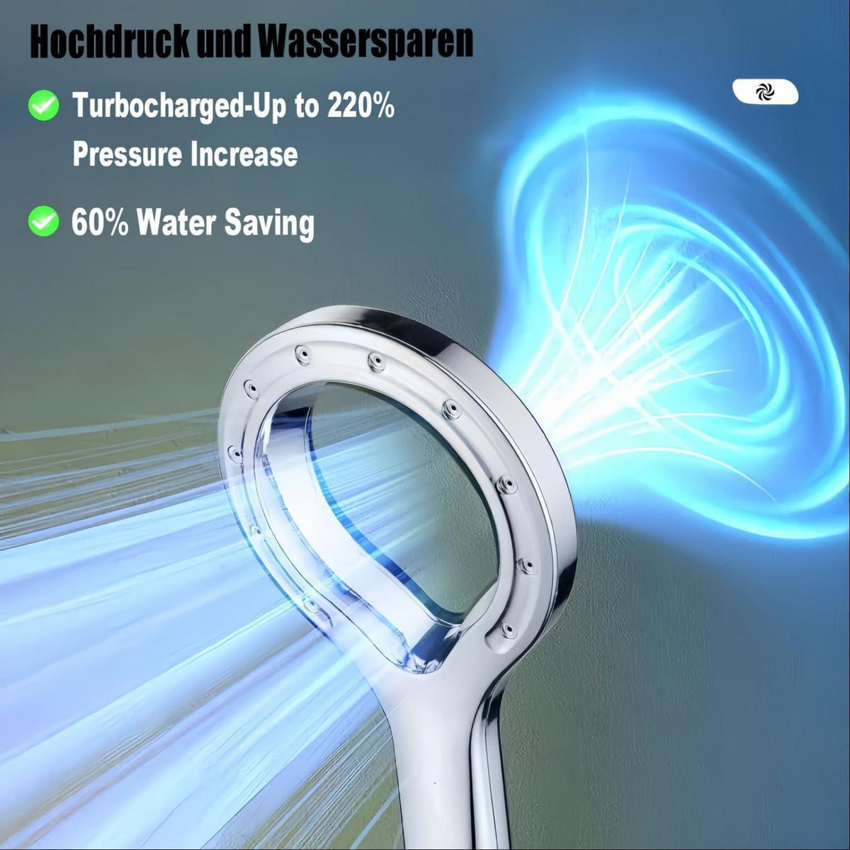 HANDBRAUSE Hochdruck Wassersparend Chrom - Silberfarben, Kunststoff (12/12.7/24cm)