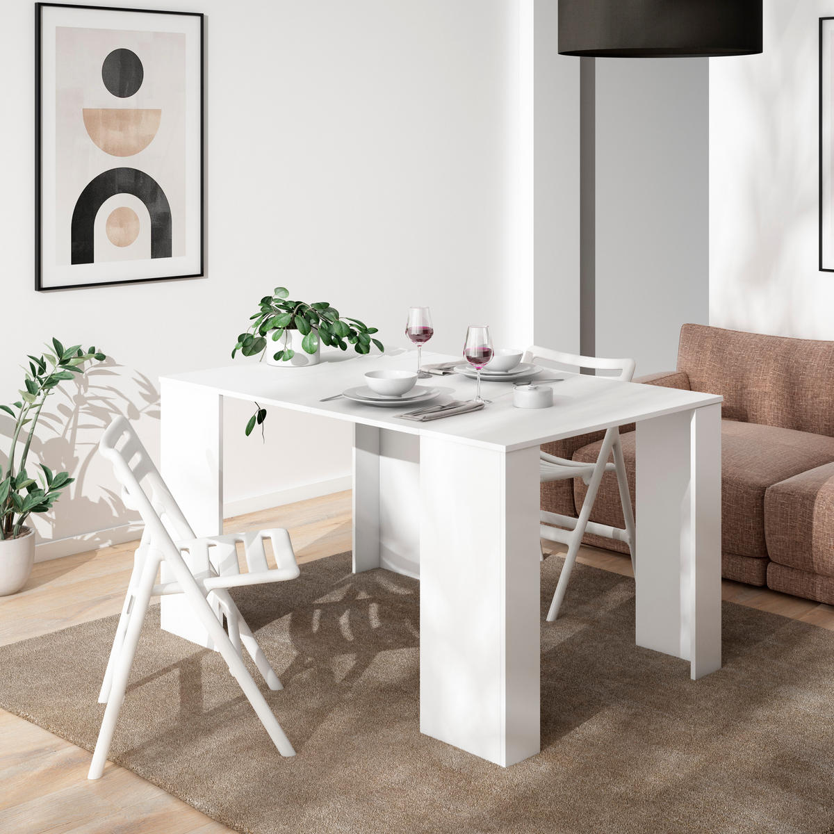 KONSOLENTISCH ausziehbar 58 bis 140cm, für 6 Gäste, weiß, 90/58/77cm - Weiß, Holzwerkstoff (90/140/77cm) - Skraut Home