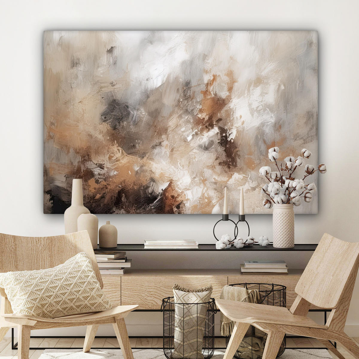 LEINWANDBILD - Farbe - Abstrakt - Beige - Kunst - 120x80 - Kunstdruck - Greige, Textil (120/80cm) - MuchoWow