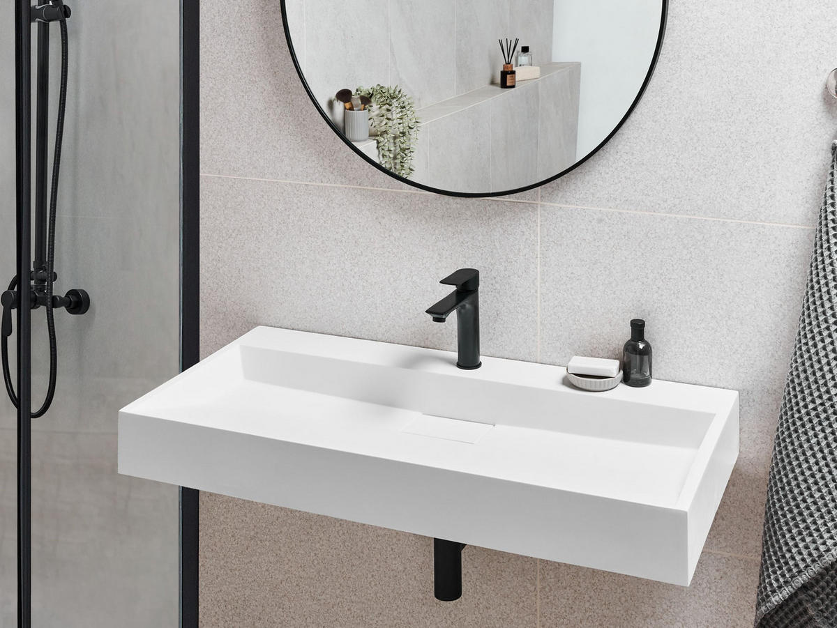 HÄNGEWASCHBECKEN Weiß 100/46 cm Mineralguss Quenko - Weiß, Naturmaterialien (100/12/46cm) - Beliani