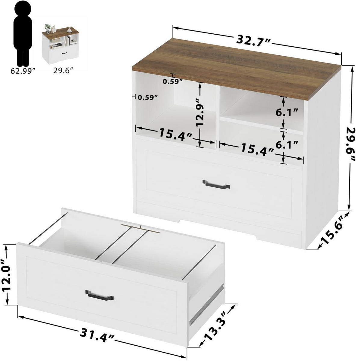 STAURAUMSCHRANK mit Schublade & Offenen Fächern INDUSTRIAL 83.8 x 40.0 x 72.5 cm - Weiß/Naturfarben, Holzwerkstoff/Metall (83.8/72.5/40cm) - Quality Elegance