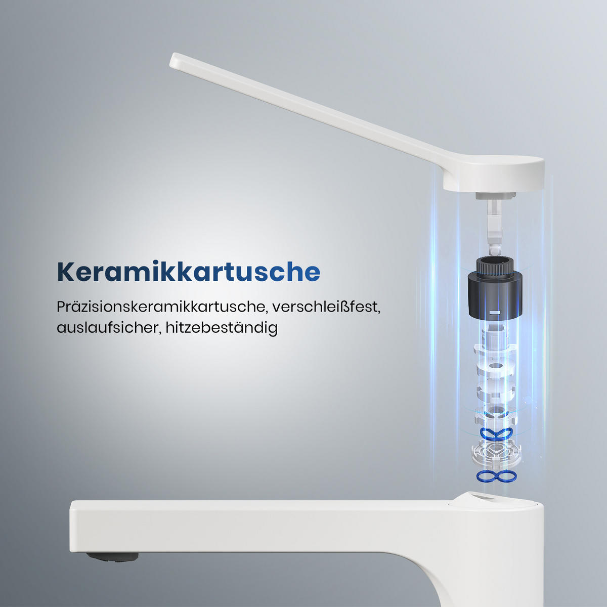 WASCHTISCHARMATUR mit Spulen-Zertifiziertem Filterelement Weiß Matt - Weiß, Metall (17.3/4.6/19.5cm) - EMKE