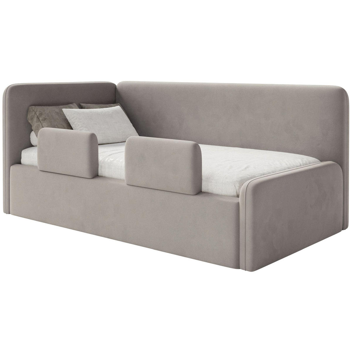 KINDERBETT Fanko Samt Graubeige 90x200 cm - Taupe/Schwarz, Kunststoff/Textil (90/200cm) - Selsey