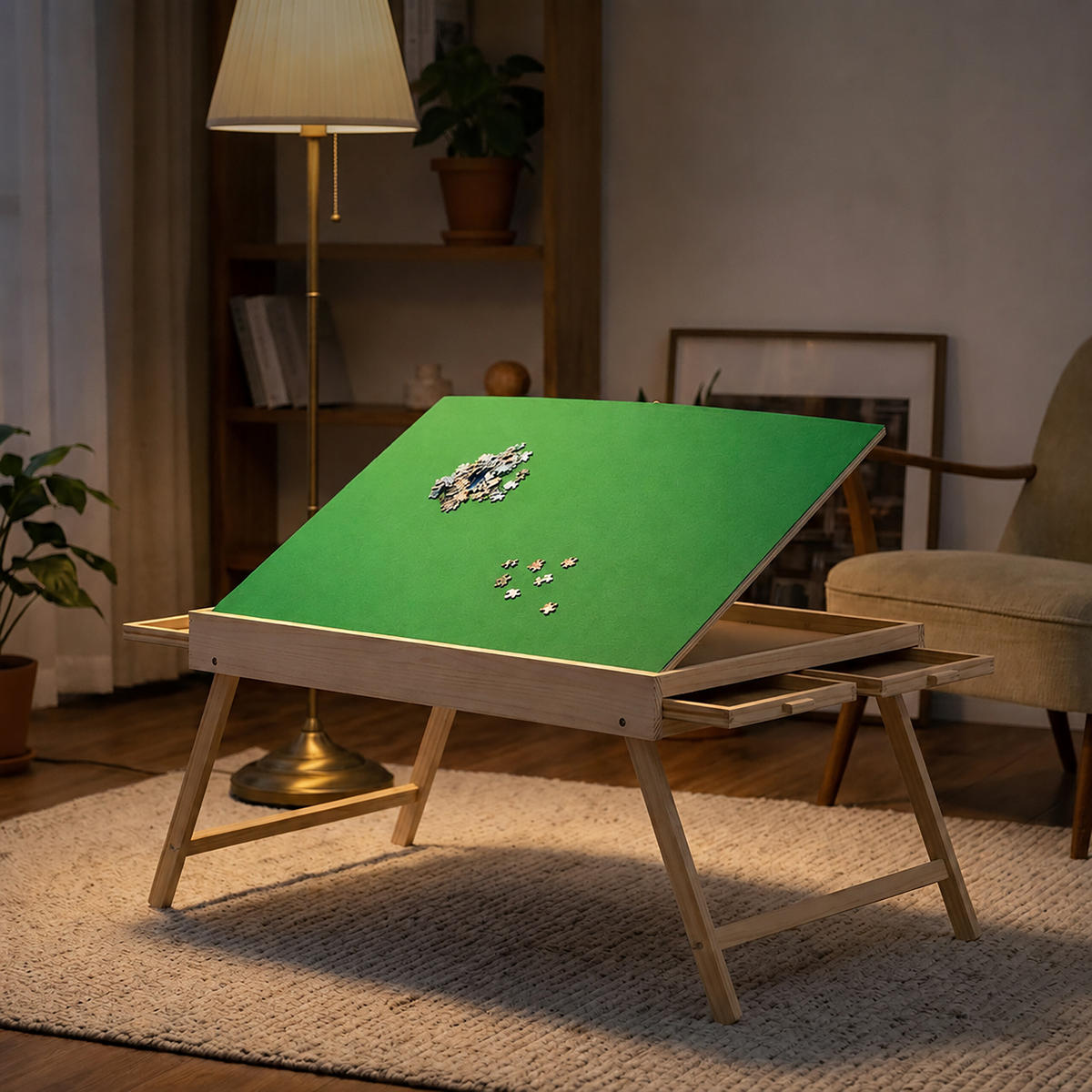 PUZZLETISCH Bunt 4 Schubladen Abdeckung für 1500 Teile - Multicolor, Holz/Holzwerkstoff (66.5/110.5/34.5cm) - Relaxdays