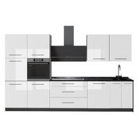 KÜCHENZEILE Fame-Line, Weiß Hochglanz/Anthrazit, 340 cm ohne Arbeitsplatte - Weiß Hochglanz/Anthrazit, Holzwerkstoff (340/206.8/51.6cm) - Vicco