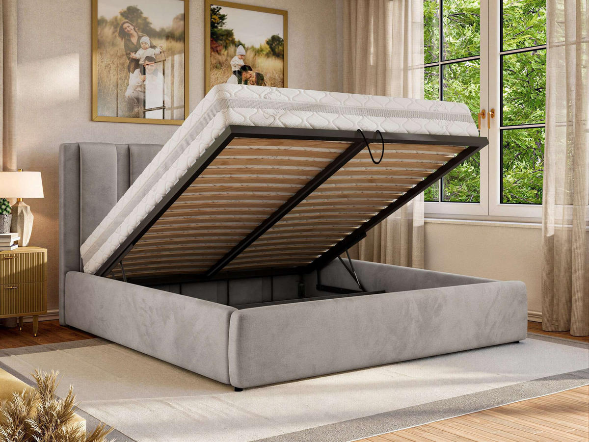 POLSTERBETT SAVINO CLASSIC 160/200 - Hellgrau Velvet - ohne Matratze - Hellgrau, Textil (160/200cm) - MKS