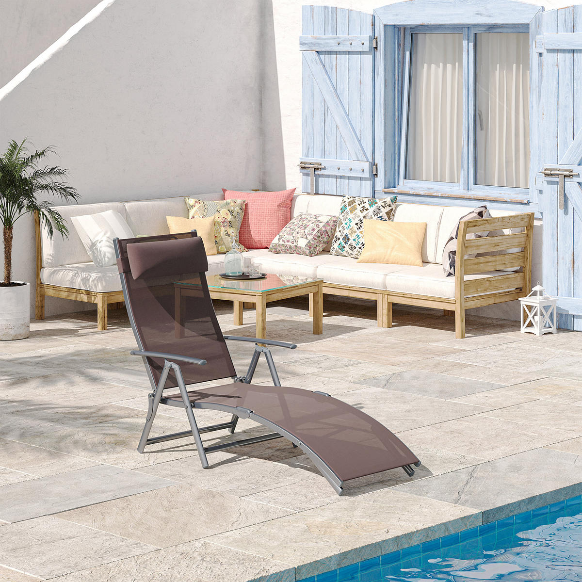 SONNENLIEGE, klappbar mit Kissen, Metall+Stoff, Braun, 137 x 63,5 x 100,5 cm - Braun, Metall (63.5/100.5/137cm) - Outsunny