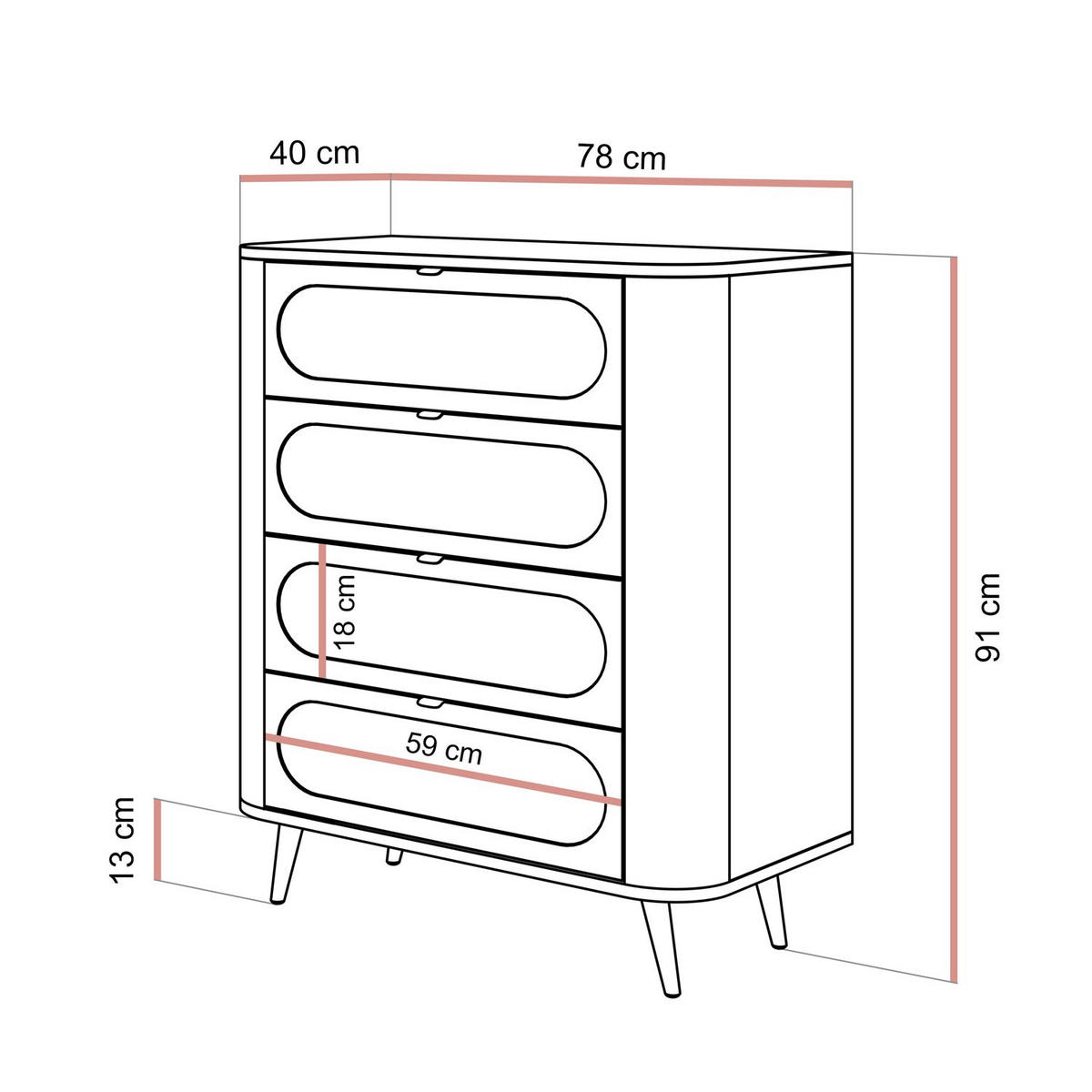 KOMMODE SHADOW II 4S mit Schubladen - Goldfarben/Schwarz, Holzwerkstoff (78/91/40cm) - Lookway