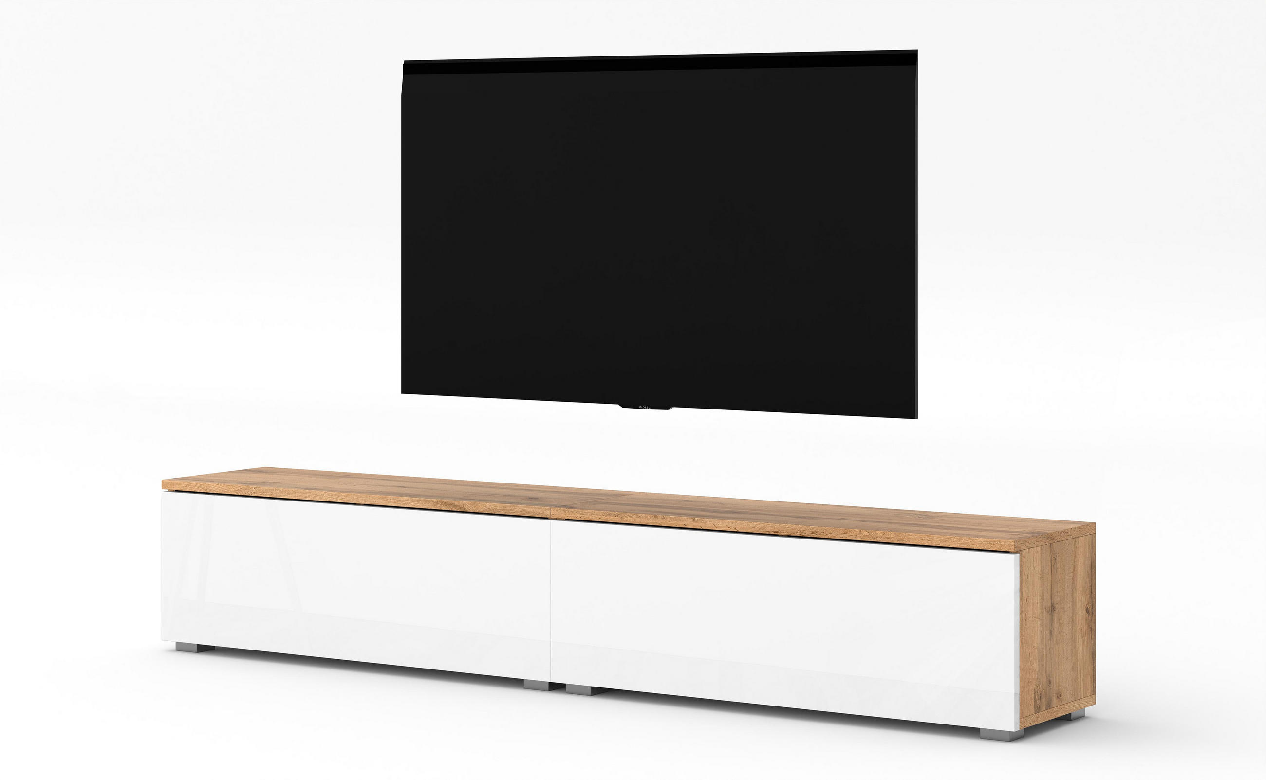 LOWBOARD Loriano 2x100 Wotan, Weiß Hochglanz 200/36,5/32 cm – Hängend und Stehend - Braun/Weiß, Holzwerkstoff/Kunststoff (200/36.5/32cm) - AX Living
