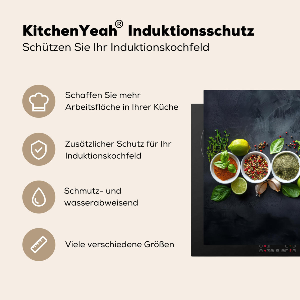 HERDABDECKPLATTE Kräuter - Gewürze - Konkrete Optik - Stilleben Induktionsmatte 77x59 cm - Multicolor, Kunststoff (77/59/0.2cm) - MuchoWow