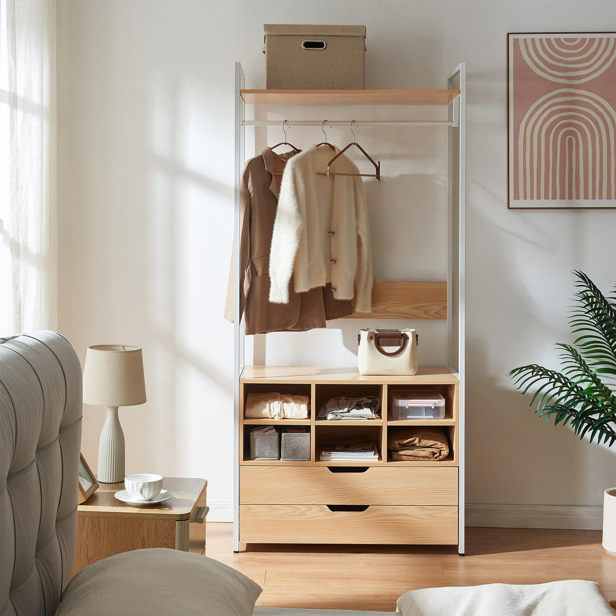 GARDEROBENSTÄNDER Larem - Eichefarben/Schwarz, Holzwerkstoff/Metall (84/180/40cm) - [en.casa]