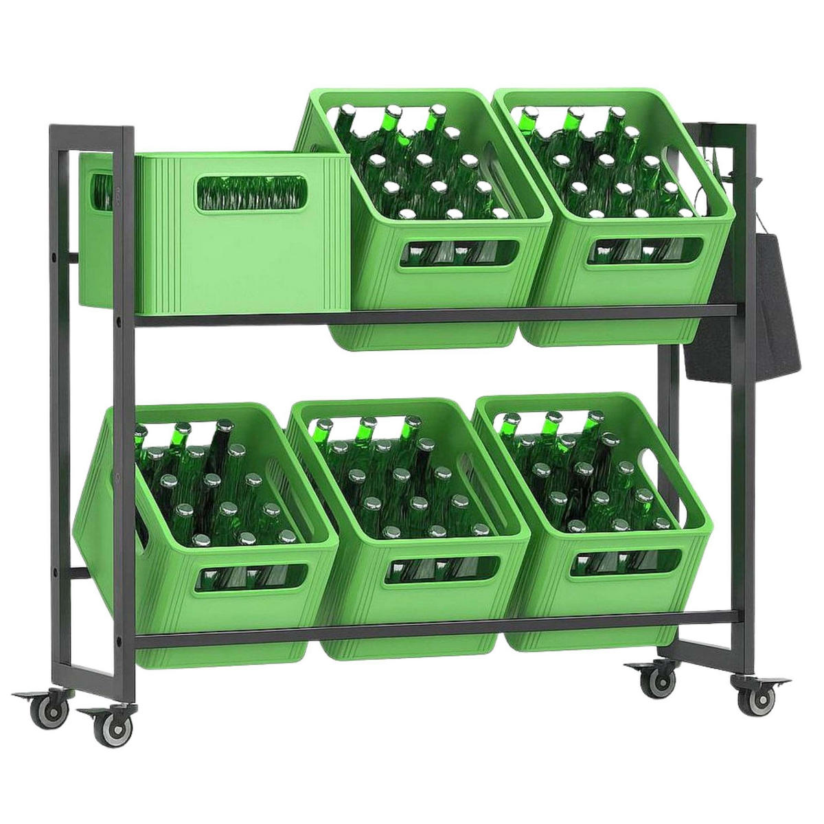 GETRÄNKEKISTENREGAL 6 Kisten mit Gitter Haken Rollen Metall Schwarz - Schwarz, Metall (110/97/32cm) - DanDiBo