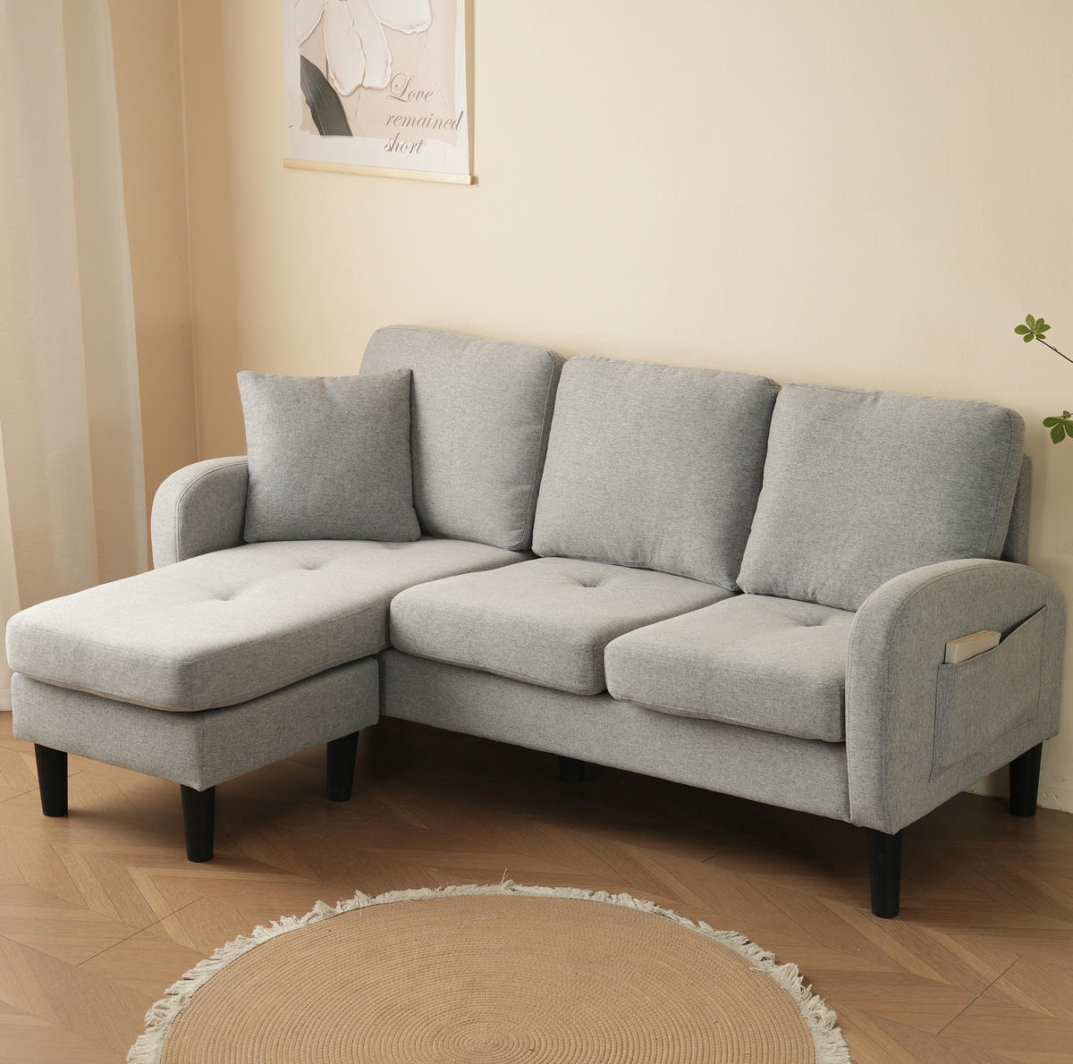 ECKSOFA modular mit Chaiselongue 166 x 118 x 77 cm Grey - Grau, Holz (118/166cm) - Meubliv