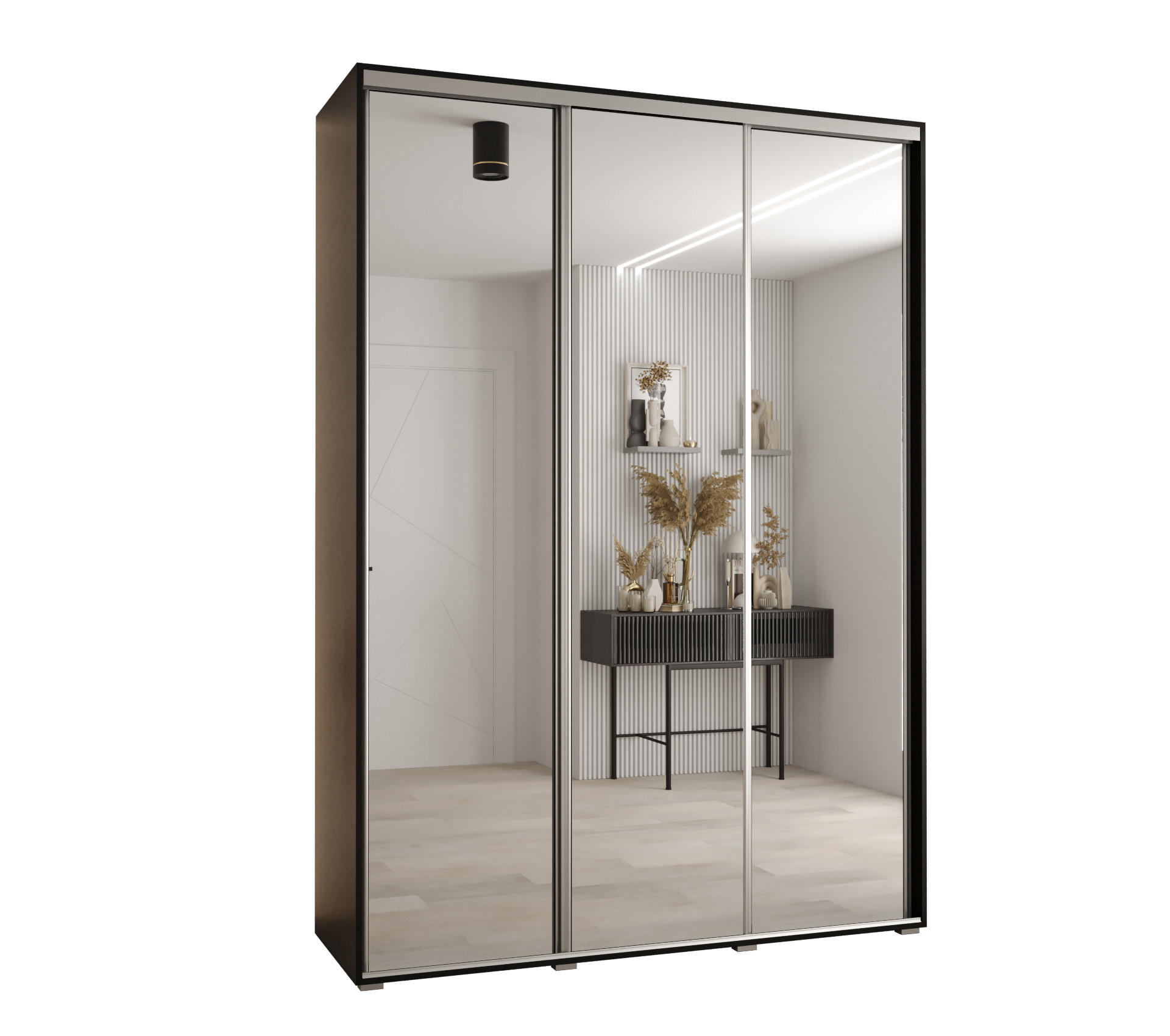 SCHWEBETÜRENSCHRANK 235,2/180/60 3-türig - Silberfarben/Schwarz, Holz/Metall (180/235/60cm) - Abiks Möbel