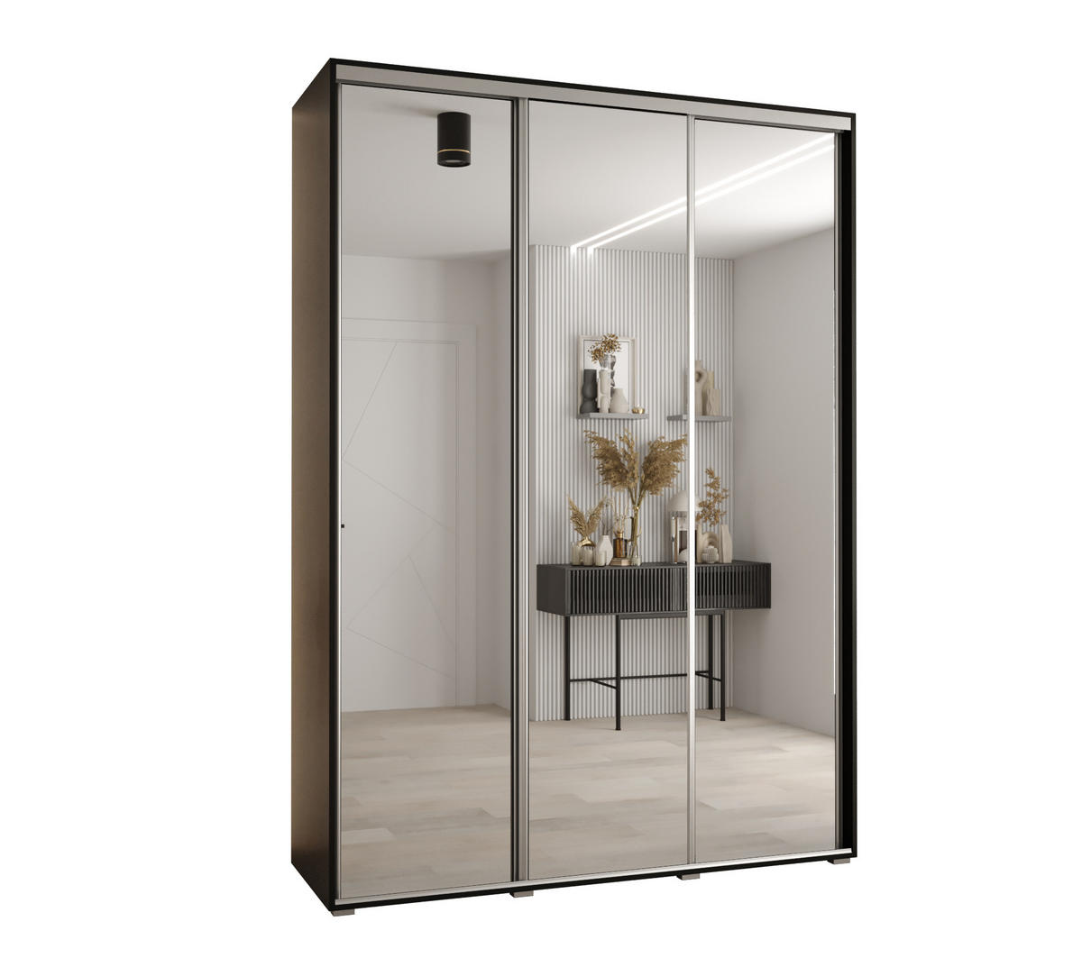 SCHWEBETÜRENSCHRANK 235,2/170/60 3-türig - Silberfarben/Schwarz, Holz/Metall (170/235/60cm) - Abiks Möbel