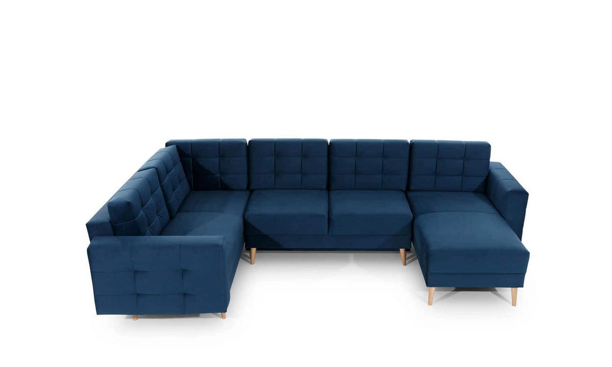 WOHNLANDSCHAFT mit Schlaffunktion, beidseitig montierbar - Blau/Pinienfarben, Holz/Textil (326/92/202cm) - Eltap